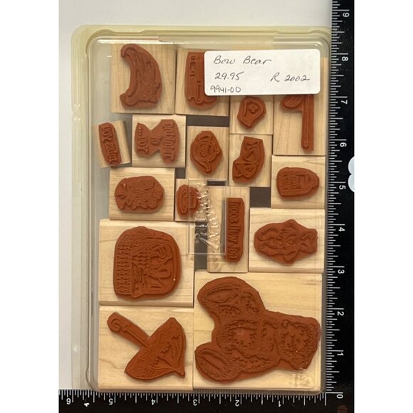 EXCELLENT RARE STAMPIN' UP! BOW BEAR Wood Rubber Stamp set of 17 UMBRELLA PICNIC - Picture 3 of 5